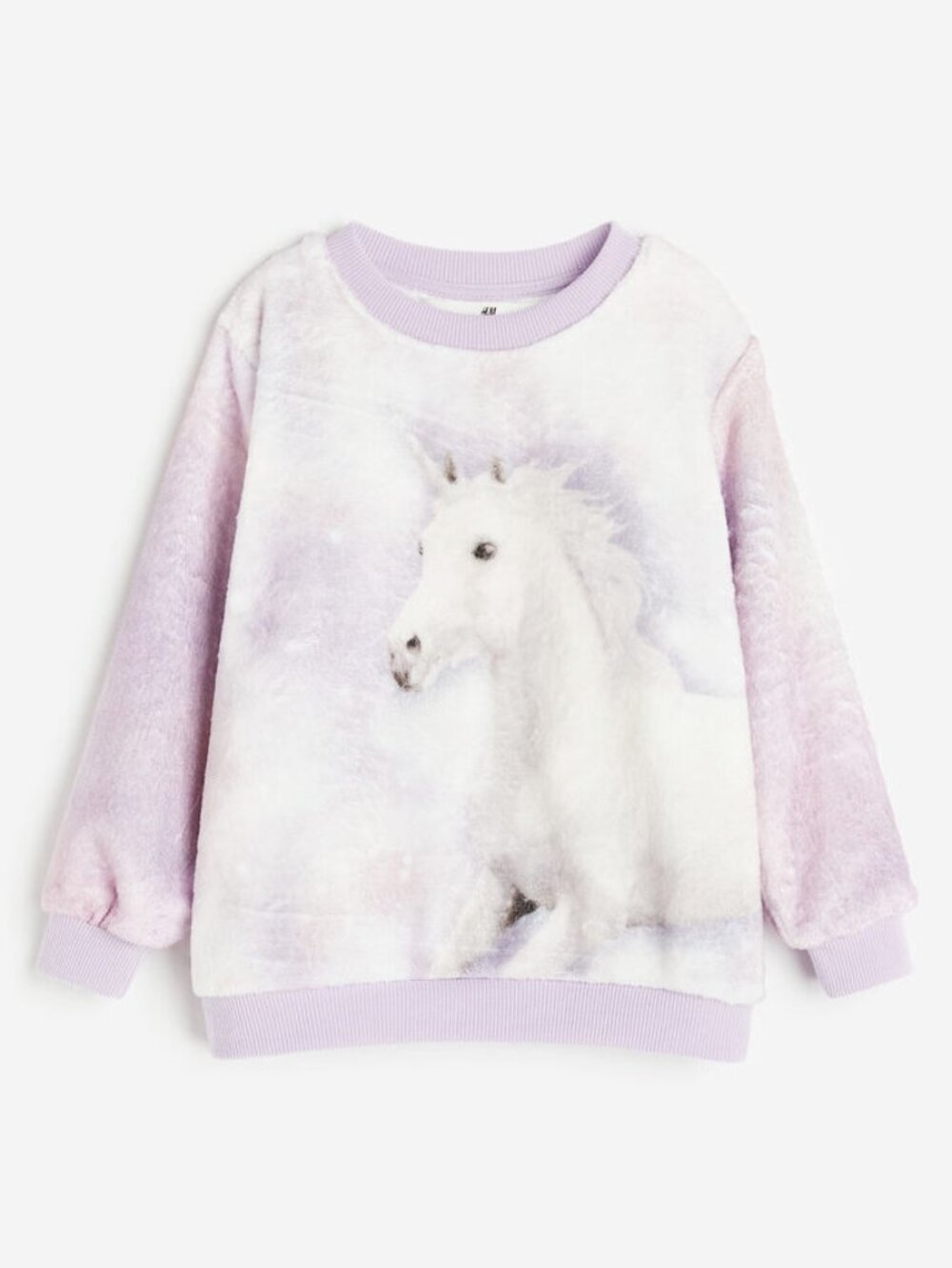 H&M Girls Fleece Crewneck Unicorn Light Purple Top